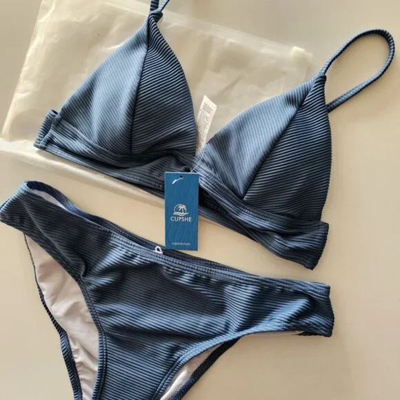 New CUPSHE Turquoise Ribbed Bikini Set - Picture 4 of 10